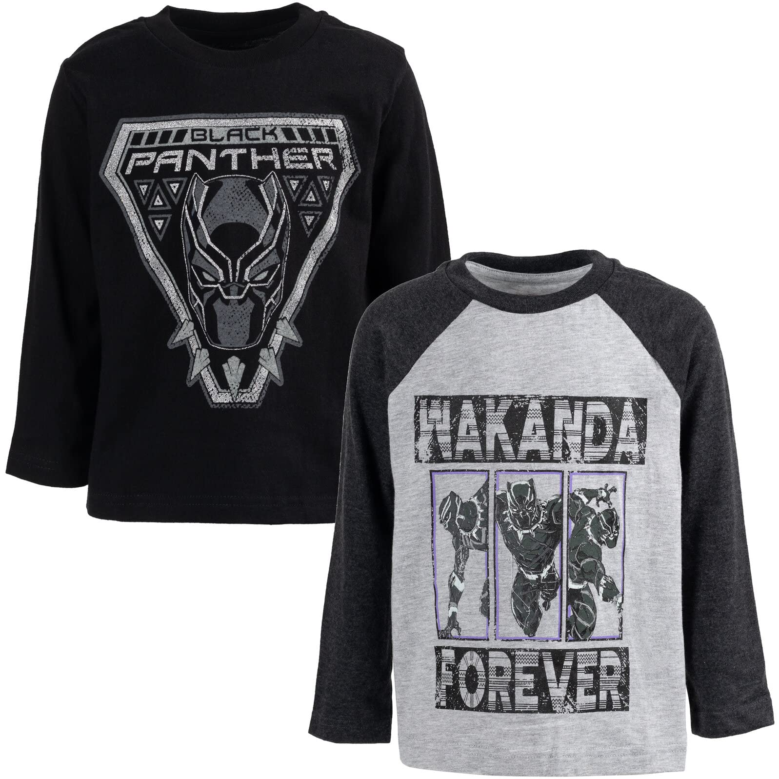 Marvel Avengers Spider-Man Iron Man Captain America Hulk Black Panther Miles 2 Pack Long Sleeve T-Shirts Toddler to Big Kid